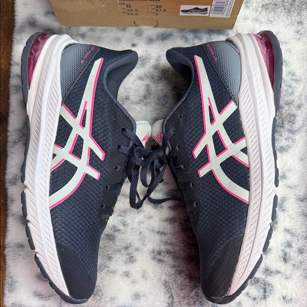 ASICS GT-1000 12 EUR 39 OR KIDS 6 Navy and Pink Athletic Shoes